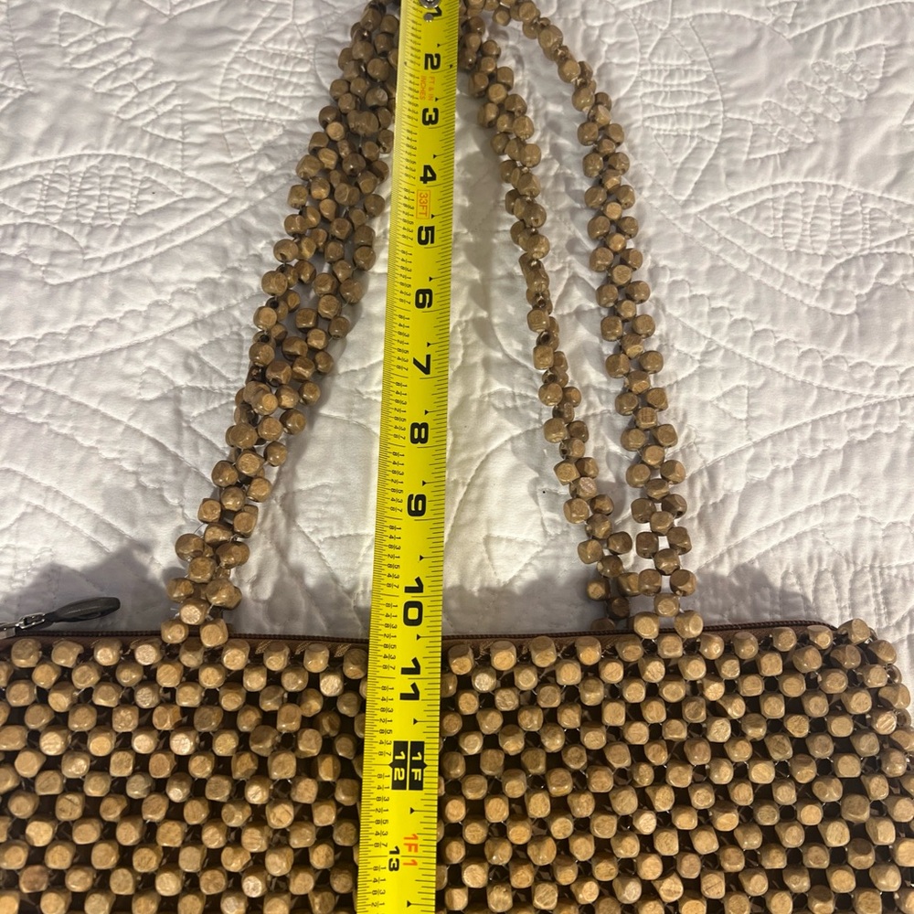 Wood Bead Purse Natural Color 12” x 11” with 11” handle - Picture 9 of 12